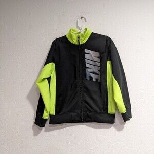 NIKE Full zipper front Track Jacket Black Neon Yellow, Boys 5